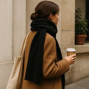 Winter Scarf Wrap Black Brushed Textured Women's Scarf